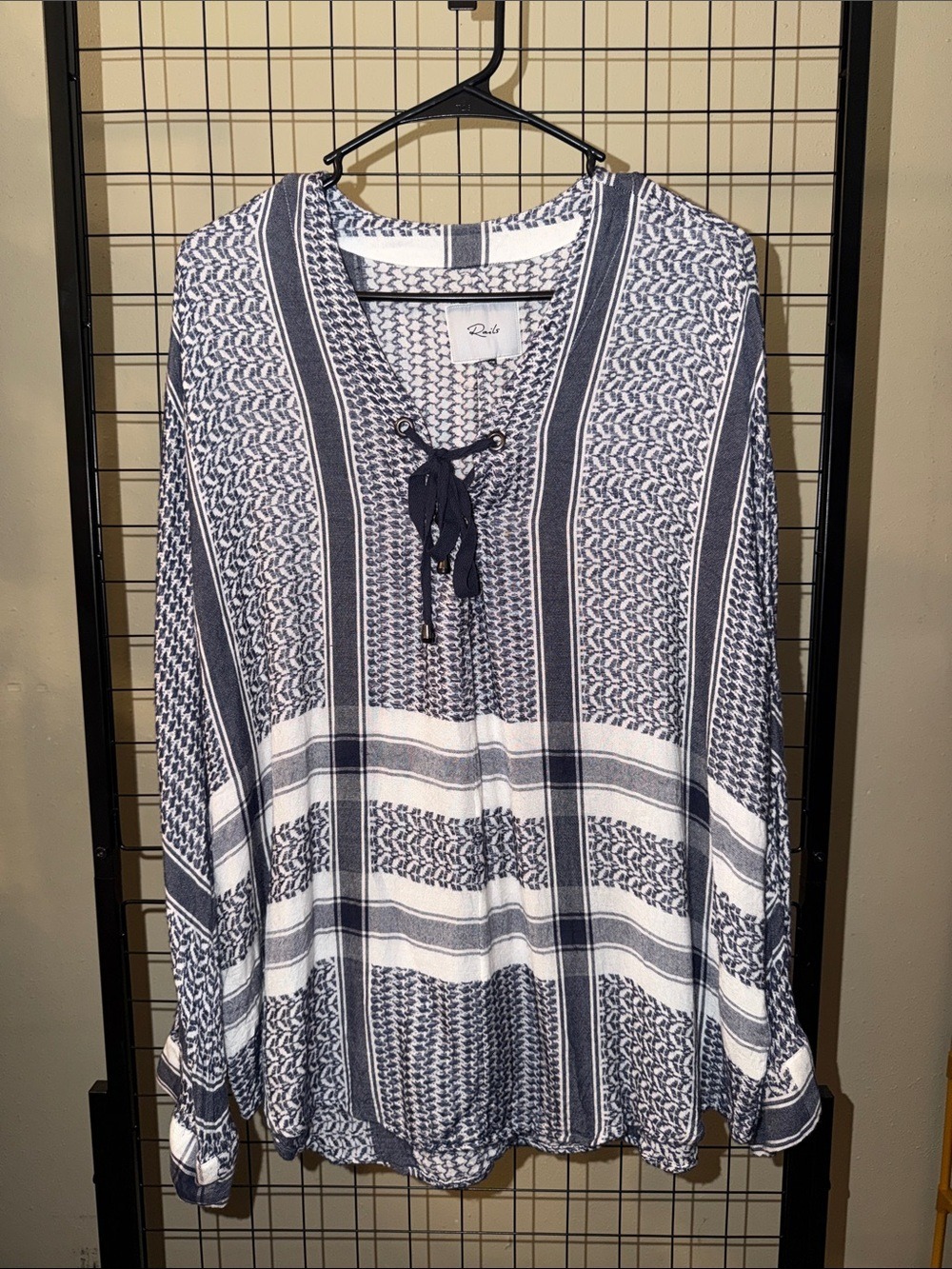 Rails Navy and White Printed Lace-Up Tunic